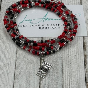 Red Black & Grey Waist Beads - Hundred Dollar Charm - Manifestation Belly Chain - Handmade - stretch cord w/clasp - Inexpensive gift