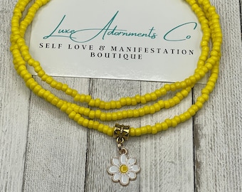 Yellow and Gold Waist Beads w/ Charm and Clasp - Set of 2 Waist Beads - Stretch Waist Beads - Plus Size - Belly Chain - Weight Loss Tracker