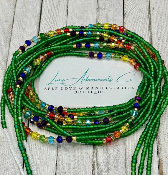 Matte Chakra Tie On Waist Beads - Crystal belly beads - Permanent Body Chain - Luxe Adornments - Gift for her - Self Love - Balance