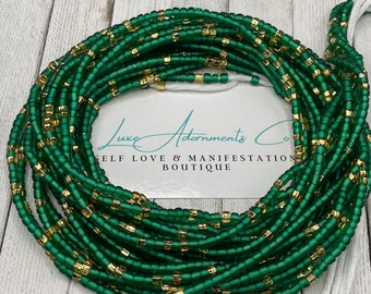 Abundance Waist beads - Green and Gold African Waistbeads handmade on very strong thread - Luxe Adornments - tie-on strands - black owned