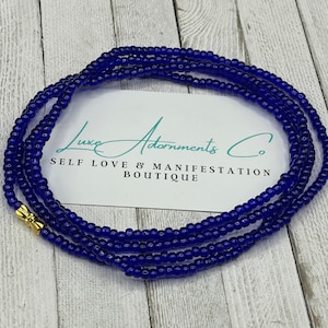 Blue Hamsa Waist Beads - lotus charm option - handmade to order on stretch cord w/clasp - weight loss tracker - gift for her on sale
