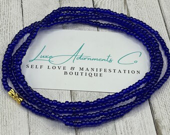 Blue Hamsa Waist Beads - lotus charm option - handmade to order on stretch cord w/clasp - weight loss tracker - gift for her on sale