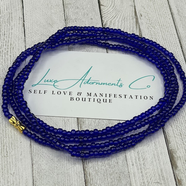 Blue Hamsa Waist Beads - lotus charm option - handmade to order on stretch cord w/clasp - weight loss tracker - gift for her on sale