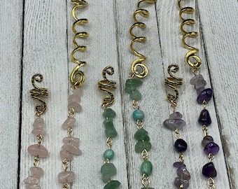 Crystal Loc Jewelry - Gemstone Dreadlock Coils - Braid Cuff - Black Owned - Hair Accessories - Rose Quartz - Amethyst - Aventurine - Jewelry