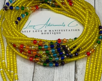 Matte Chakra Tie On Waist Beads - Crystal belly beads - Permanent Body Chain - Luxe Adornments - Gift for her - Self Love - Balance