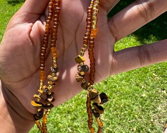 Sacral Chakra Waist Bead - Earth Tone stretch WaistBead - Luxe Adornments - I’ve got my tigers eye on you - Inexpensive Weight Loss Tracker