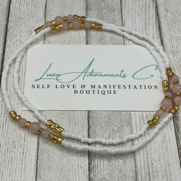 Dainty Rose Quartz Waist Beads Set - Luxe Adornments Co - Rose Quartz - Clasp Waistbeads - Genuine Crystals - Handmade to Order