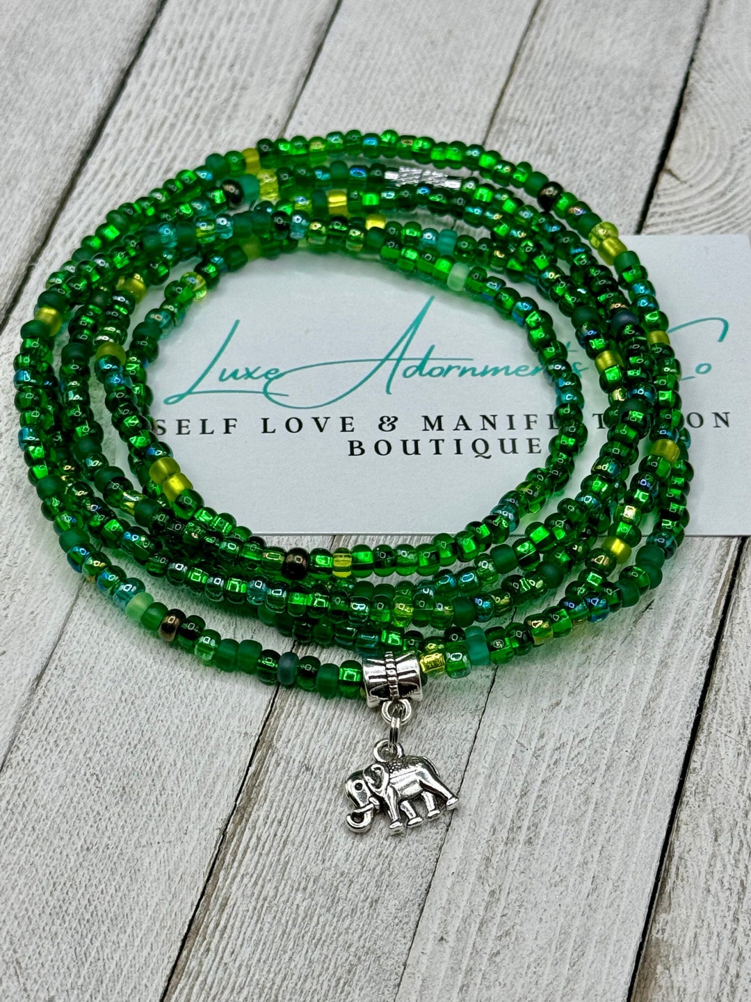 Fertility Waist Bead Green Mix Waist Beads W/silver Elephant
