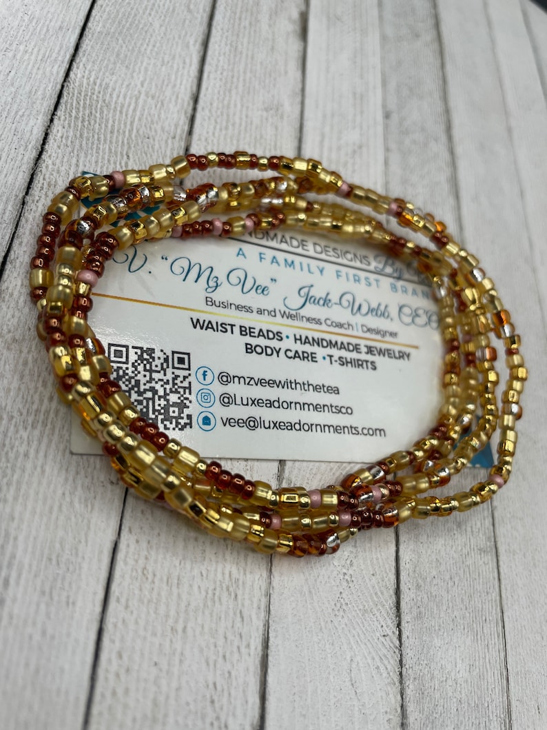 Cream and Gold Waist Bead Set W/lotus Charm Stretch Weight Etsy