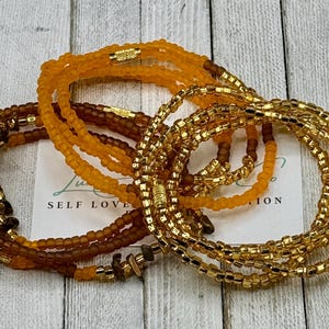 Tigers Eye Gemstones Waist Bead Set - Stretch Waist Chain - Sacral Chakra Body Jewelry - Weight Loss Tracker - Body Chains - Gift For Her