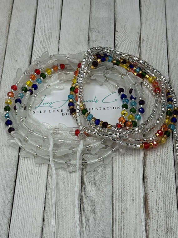 Glow in the Dark Butterfly Waist beads SET - tie-on belly beads - handmade on very strong thread - luxe adornments  - gift for chakras
