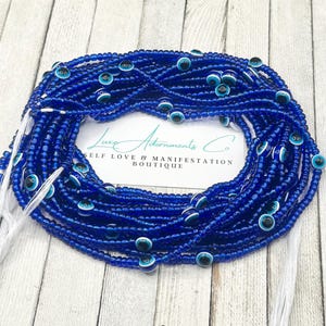 Evil Eye Tie On WAIST BEAD - Waist Beads - Belly Chain - Permanent - Cotton Thread - Weight Loss Tracker - Protection Self Love Gift for Her
