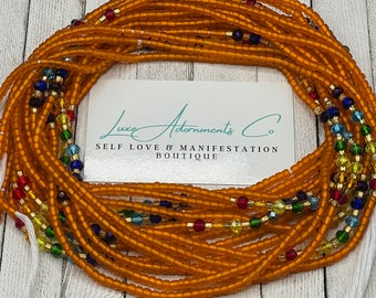 Sacral Chakra Waist Beads and Anklet Set - Matte Orange Permanent Tie-on Waist Beads - Crystal belly beads - Luxe Adornments - on sale