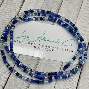 Blue Mix Waist Beads strand - Handmade to order with clasp - Weight loss tracker (does not stretch) - Inexpensive gift for her