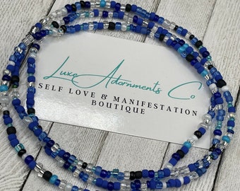 Blue Mix Waist Beads strand - Handmade to order with clasp - Weight loss tracker (does not stretch) - Inexpensive gift for her