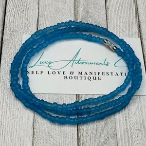 Waist Beads w/ ankh cham - matte blue - stretch belly chain on sale - weight loss tracker - Gift for her - on sale - luxe adornments PM