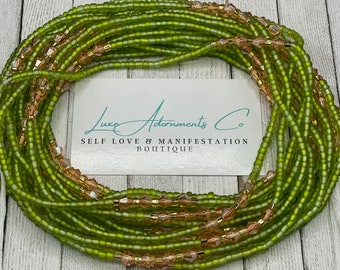 Light Green and Gold Tie-On African Waist beads - I am a Money and Prosperity Magnet Affirmation wrist band - Gift for her - WaistBeads sale