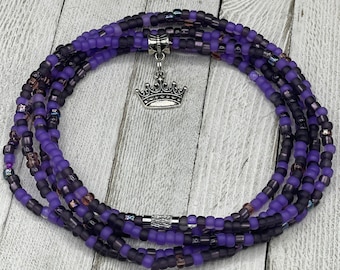 Purple Mix Waist Beads | Belly Chain | Stretch | HANDMADE to order w/clasp & charm | Violet Beaded Body Jewelry | gift for her | Black Owned