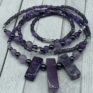 Genuine Amethyst + Hematite waist beads set (3) - Waist Bead - Healing + Grounding gift for her -  self love jewelry - Weight loss tracker