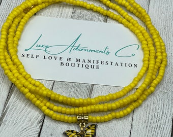 Yellow Butterfly or Bee Waist Beads, stretch belly beads w/clasp, weight loss tracker, Unique inexpensive gift for her