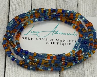 Eye of Horus Waist Bead - Waist Beads - Belly Chain - Stretch - Handmade w/ clasp - Protection - Gift for Her - Eye of Ra - Blue Orange Mix