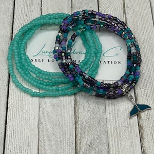 Mermaid Tail Waist Beads Set - Stretch Belly Chains w/clasp -  Purple + Turquoise Mix Waist Bead - Handmade Belly Jewelry - Weight Tracker