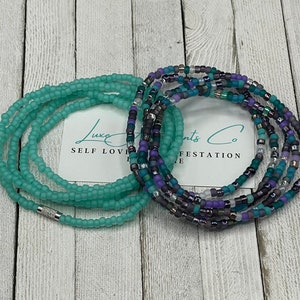 Set of 2 Waist Beads - Purple Turquoise Mix Waist Beads - Stretch Waist Beads - Plus Size - Belly Chain - Weight Loss Tracker - Waist Bead