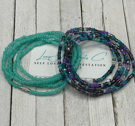 Set of 2 Waist Beads - Purple Turquoise Mix Waist Beads - Stretch Waist Beads - Plus Size - Belly Chain - Weight Loss Tracker - Waist Bead