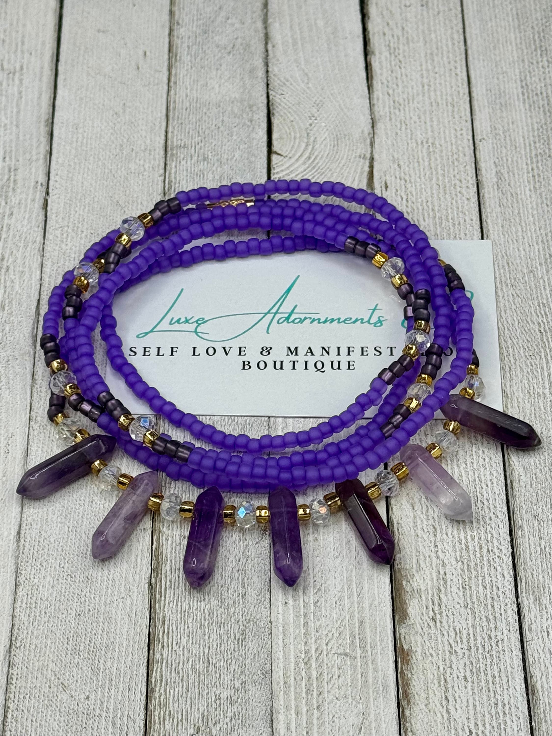 Waist Stack Chakra Gemstone Waist Bead Stack – Crown Alignment Set - Stretch ...