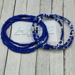 Set of 2 Waist Beads - Beautiful Blue Waist Beads w/Clasp - Stretch Waist Beads - Plus Size - Belly Chain - Weight Loss Tracker - Waist Bead