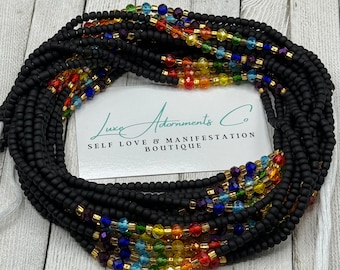 Chakra Tie On Waist Beads - Crystal belly beads - Permanent Body Chain - Luxe Adornments - Gift for her - Self Love - Balance