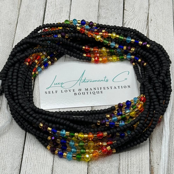 Chakra Tie On Waist Beads - Crystal belly beads - Permanent Body Chain - Luxe Adornments - Gift for her - Self Love - Balance