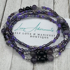 Genuine Amethyst Healing Waist Beads set w/Hematite & Black Jasper - Waist Bead - gift for her -  self love jewelry - Weight loss tracker