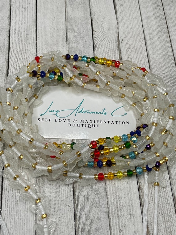 Glow in the Dark Butterfly Waist beads SET - tie-on belly beads - handmade on very strong thread - luxe adornments  - gift for chakras