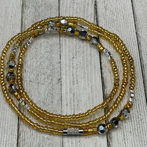 Prosperity Waist Beads - Gold & Silver Belly Beads - weight loss - stretch w/ clasp - crystals - belly beads - wrap bracelets - wrap anklets
