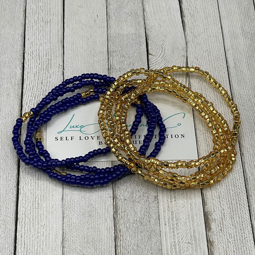 Set of 2 Waist Beads Navy & Gold Waist Beads W/ Clasp Stretch Waist