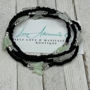 Glowing Butterflies - Black and Silver Waist Beads - Stretch waistbeads with clasp - On Sale