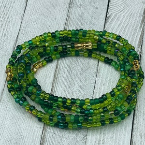 Green and Gold Waist Beads w/Lotus Charm - Stretch Belly Chain HANDMADE to order w/clasp - body jewelry - gift for her - on sale