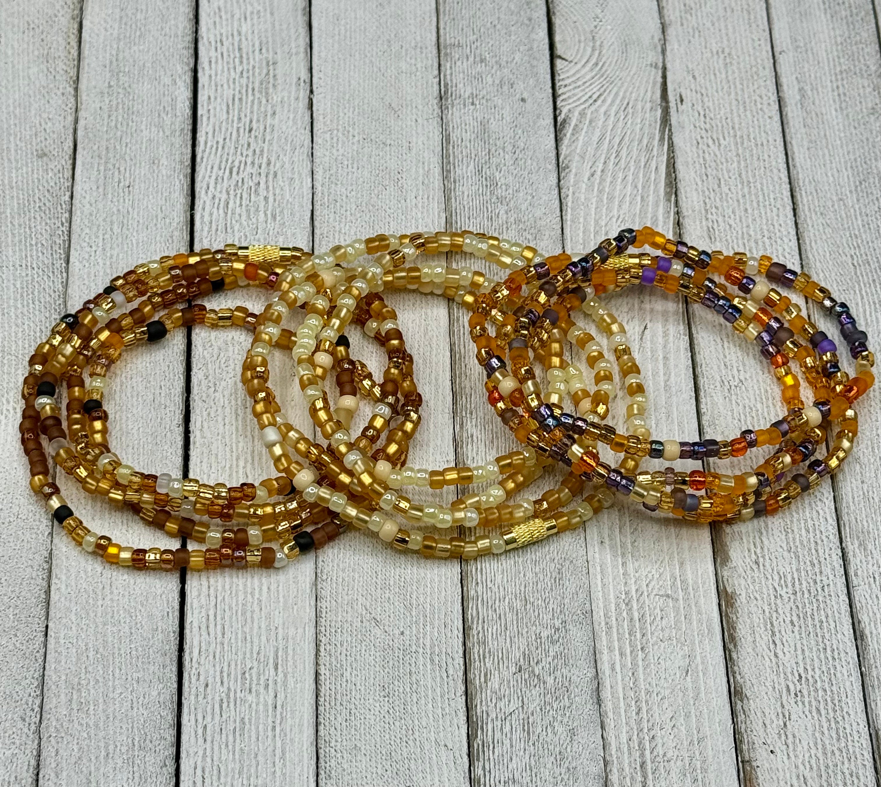 Earth tones Waist Bead Set (3)- Waist Beads w/ clasp - stretch weight loss tracker - handmade African waist beads - belly chain gift for her