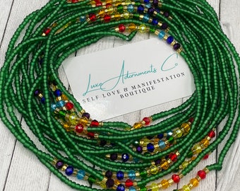 Heart Chakra Waist Bead - Belly Chain - Matte Green - Opaque Pink - Tie-on Waist Beads - Handmade Gift  - Luxe Adornments - black owned