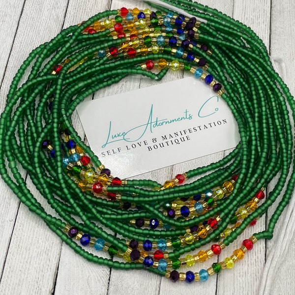 Heart Chakra Waist Bead - Belly Chain - Matte Green - Opaque Pink - Tie-on Waist Beads - Handmade Gift  - Luxe Adornments - black owned