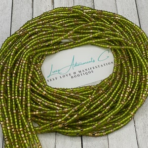 Light Green and Gold Tie-On African Waist beads - Made to order on very strong thread - Luxe Adornments - gift for her