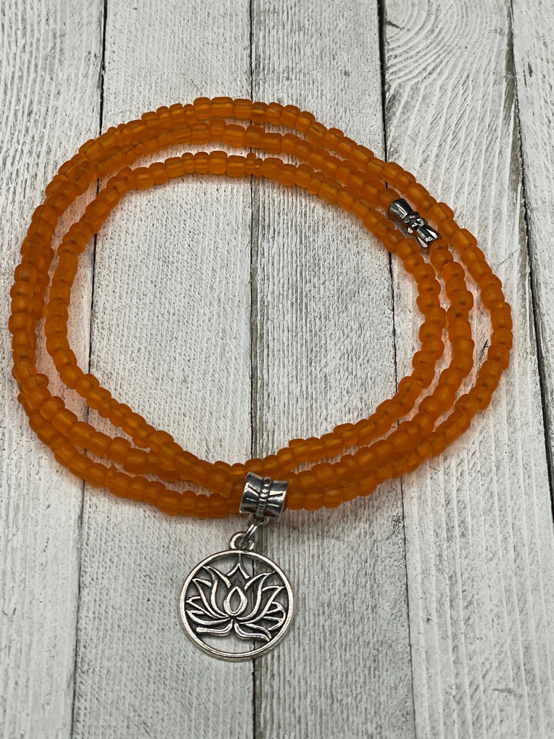 Orange Waist Beads Lotus Charm Optional Stretch Waist Beads W/ Clasp