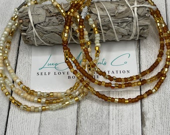 Set of 2 Waist Beads - Earth Tones Waist Beads w/ Clasp - Stretch Waist Beads - Plus Size - Belly Chain - Weight Loss Tracker - Waist Bead