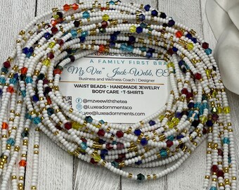 White Mix Waist beads w/crystals - handmade on very strong thread - Kujitolea (commitment) - luxe adornments - small tie-on belly beads