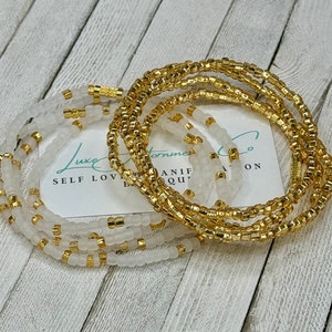 Set of 2 Waist Beads - Clear + Gold Waist Beads w/ Clasp - Stretch Waist Beads - Plus Size - Belly Chain - Weight Loss Tracker Waist Bead PM