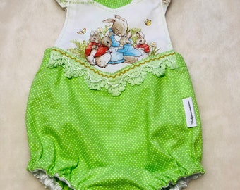 Peter Rabbit, Beatrix Potter, baby girl romper, multiple sizes, Easter outfit, ready to ship.