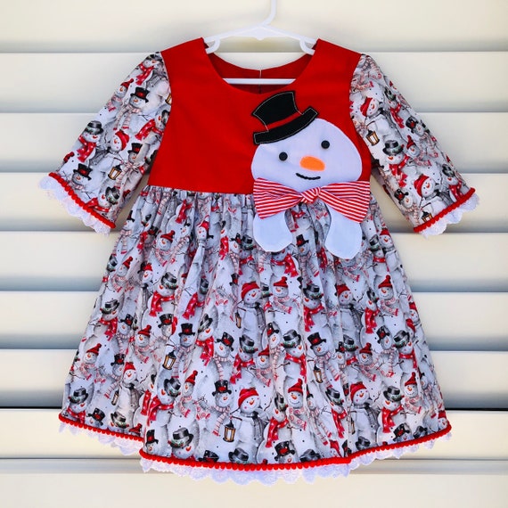 christmas print dress amazon Girls Snowman Size 3, Handmade Christmas Dress, Snowman Appliqué Dress, Girls Festive Holiday Outfit Plaid dress