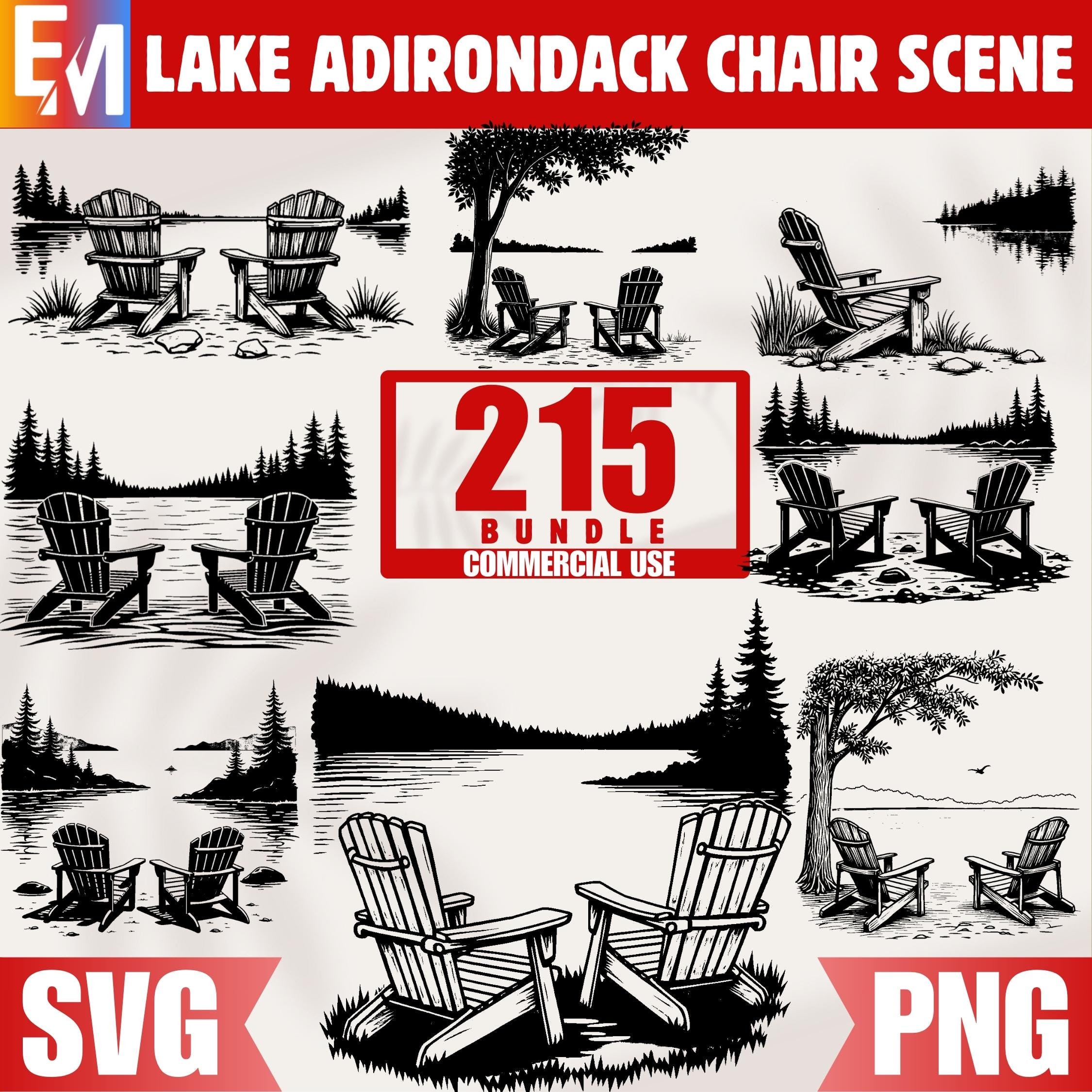 215 Lake Adirondack Chair Scenes Bundle SVG Files for Summer Outdoor ...
