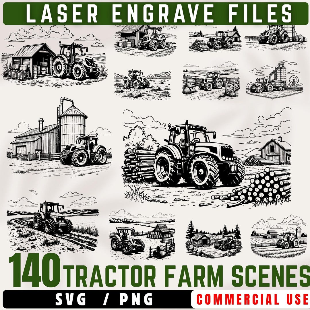 Tractor Farm Scenes Laser Engrave Files Bundles Svg and Png for Wood ...